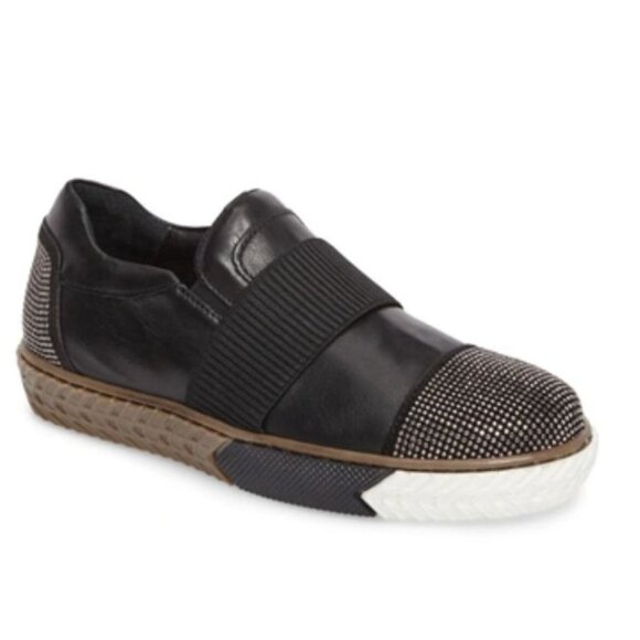 Anthropologie Sheridan Mia Black Leather Studded Slip On Sneaker EU 39‎ US 8.5 - Picture 1 of 12